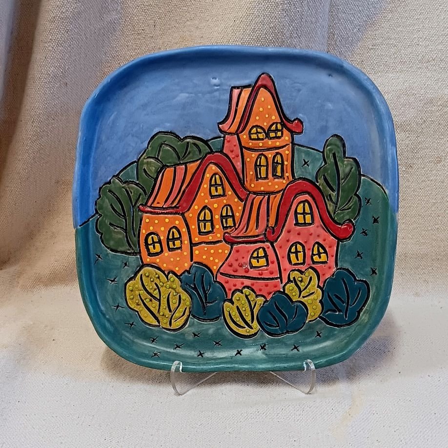 Scrafitto plate, black earthenware clay, fired to cone 05 