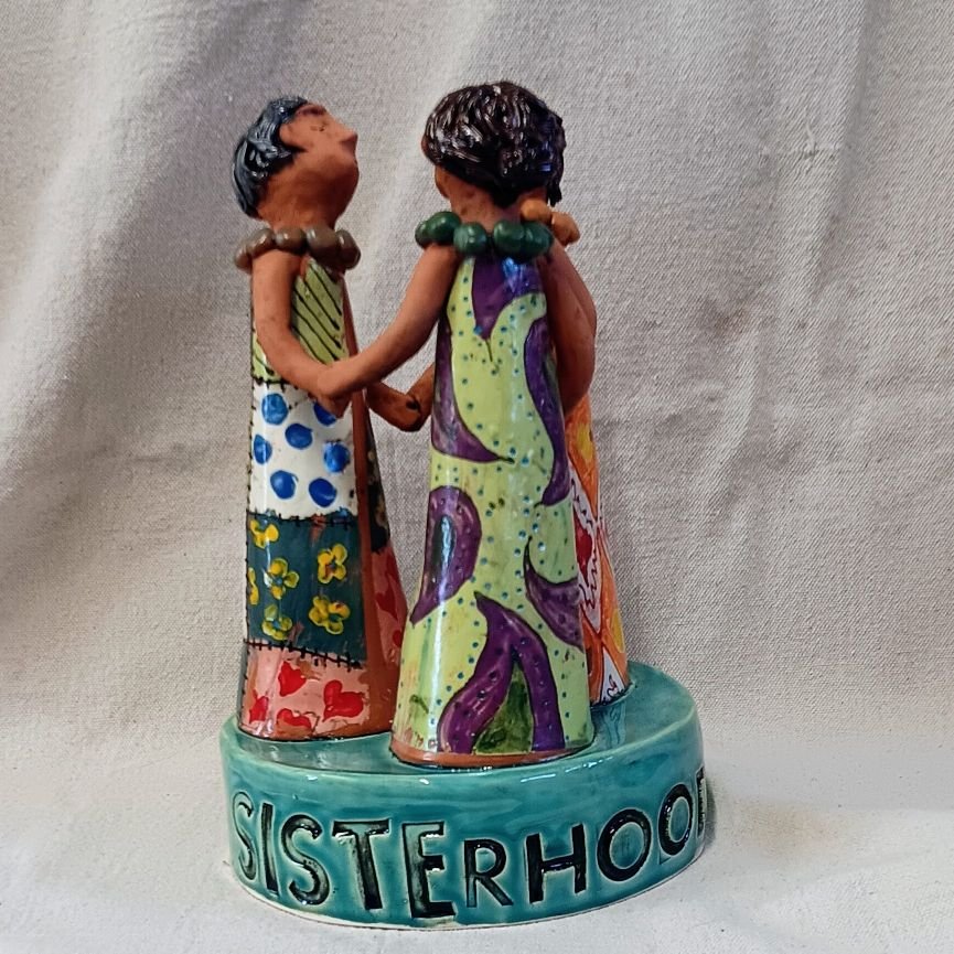 |sold| Sisterhood, red earthenware clay with slip transfers, fired to cone 05