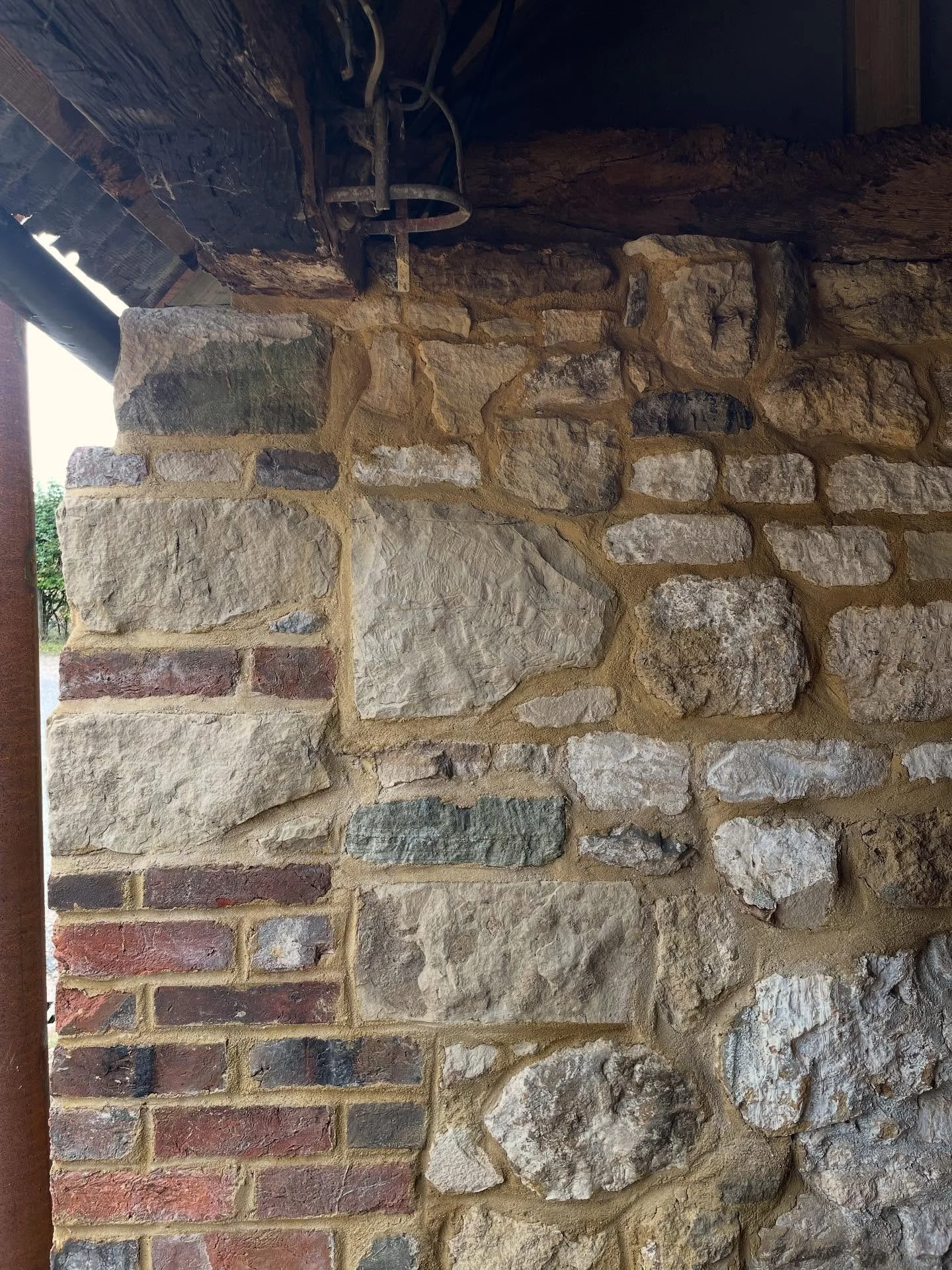 Oak, stone, brick &amp; Lime. One of my favourite sections of this wall rebuild.