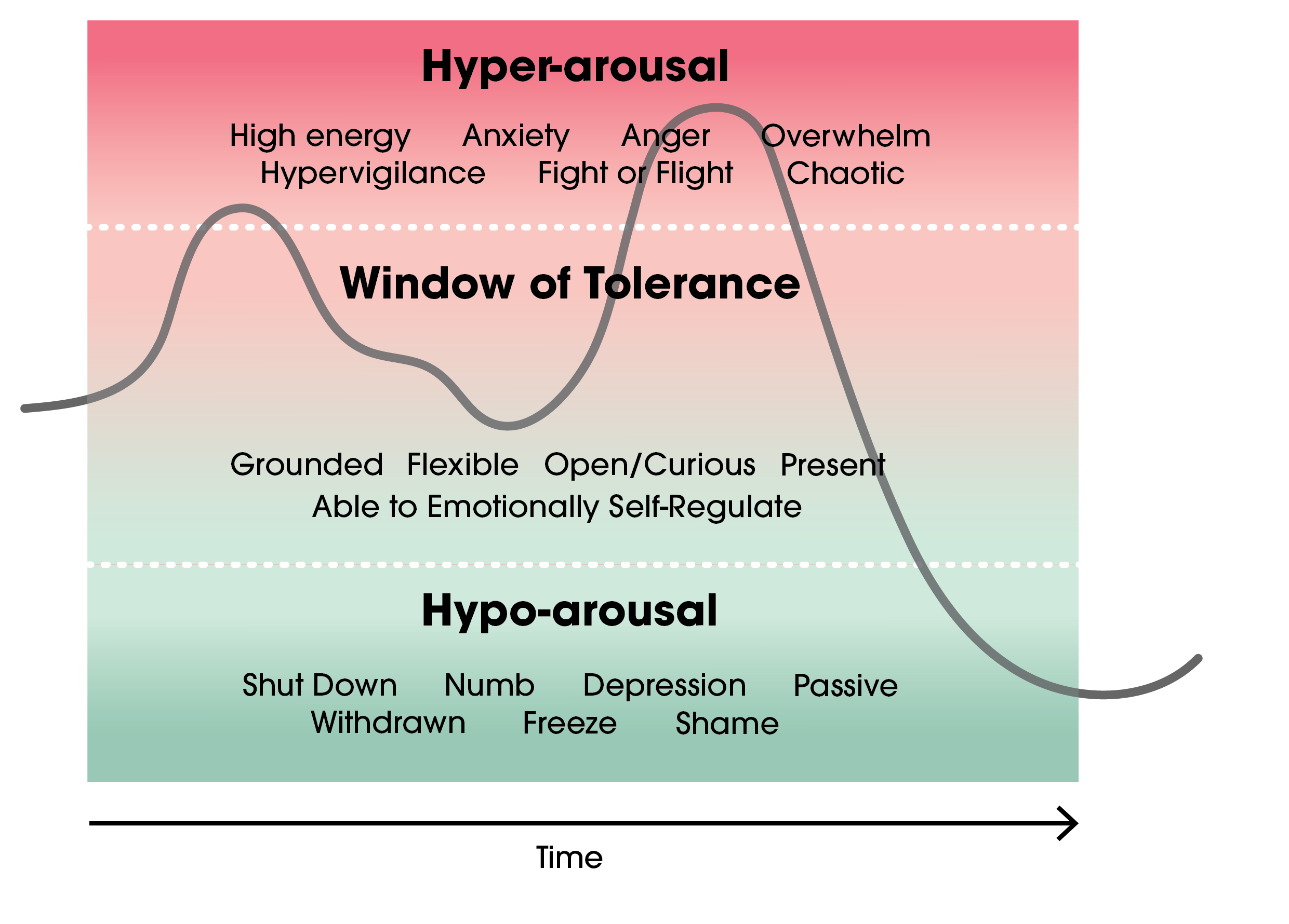 Diagram of the window of tolerance representing nervous system regulation during EMDR trauma therapy