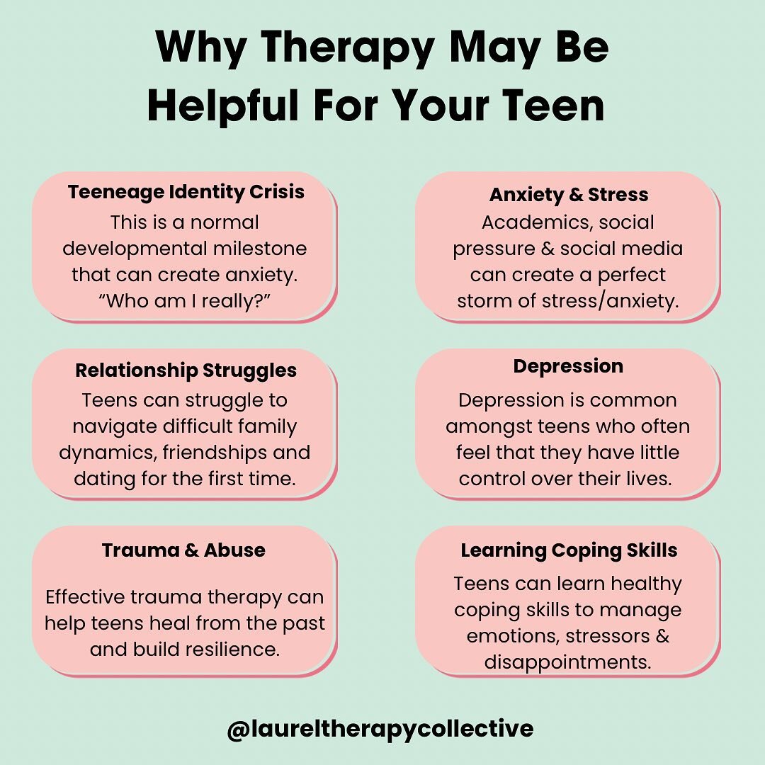 The adolescent years are notoriously challenging due to turbulent emotions, shifting social dynamics and constant pressure to fit in. Therapy can be a great addition to your teen&rsquo;s holistic health care routine! In therapy, teens can have a safe