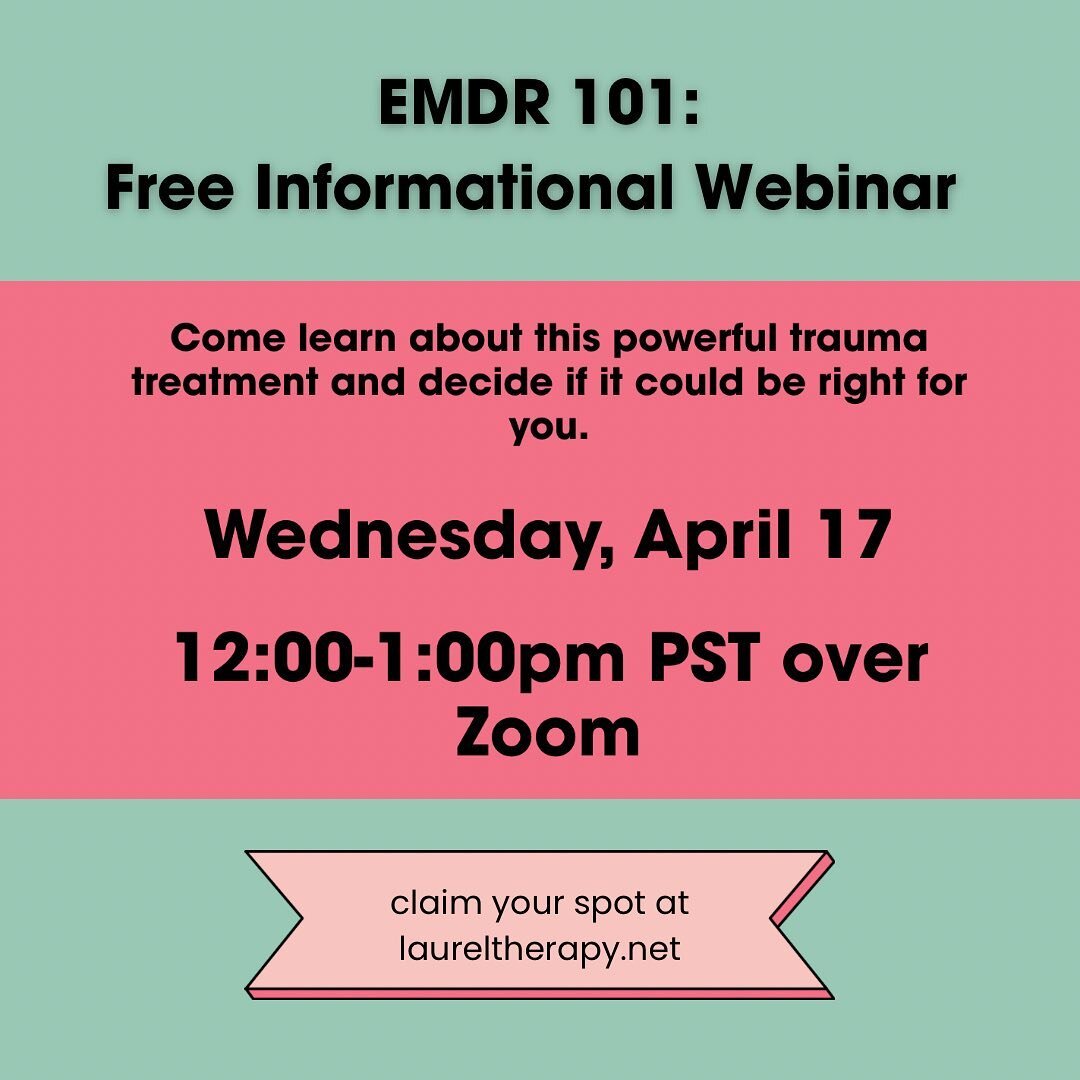 Free Webinar Alert 🚨 Join us on Wednesday, April 17 from 12-1PM PST for a free informational webinar on EMDR! Eye Movement Desensitization and Reprocessing Therapy is an effective modality to treat symptoms of PTSD and process traumatic experiences.