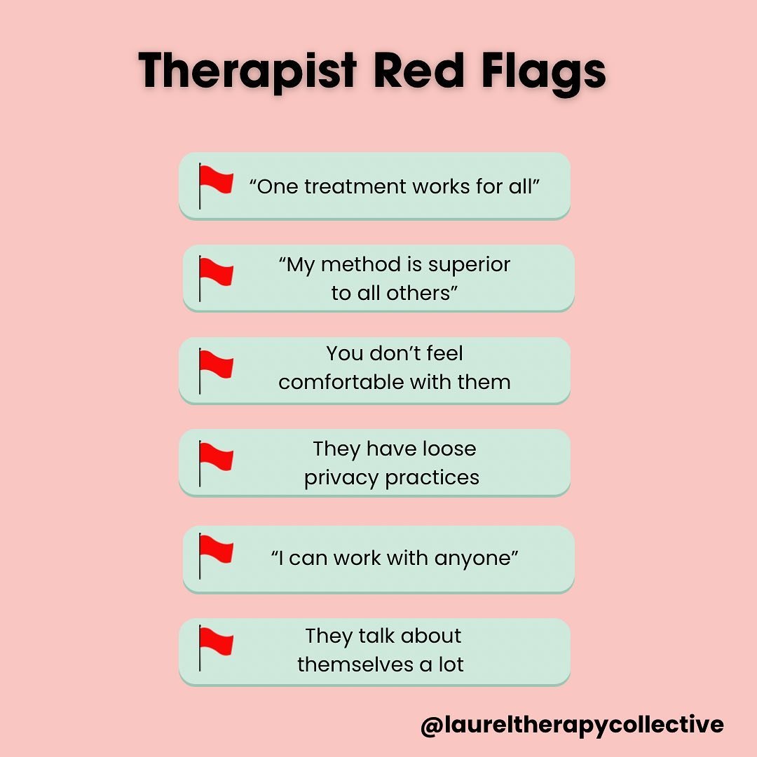 Looking for a new therapist can be overwhelming and it can be hard to differentiate between hundreds of online profiles. Here are some red flags to be on the lookout for to help you identify therapists who may not be the best for for your mental heal
