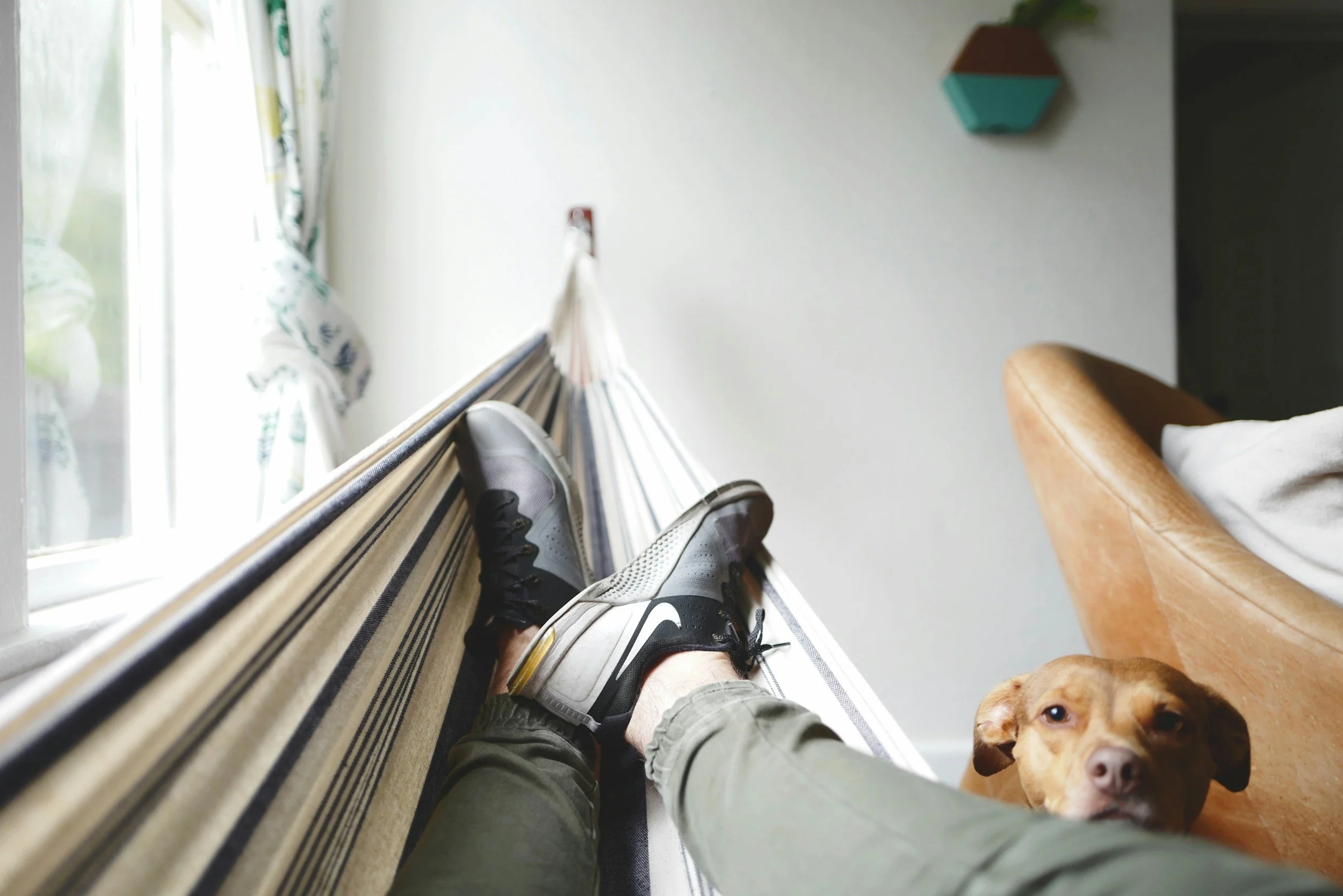 High achiever taking a break from work in a hammock representing the importance of rest and nervous system recovery in burnout prevention