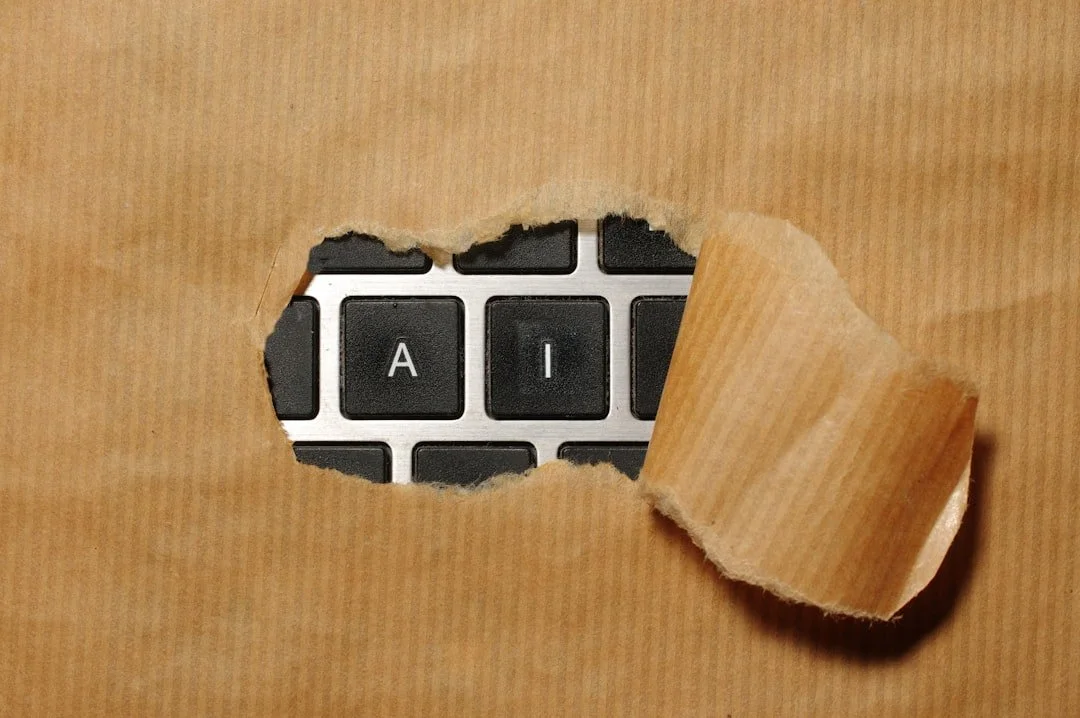 paper torn away to reveal the letters A and I on a keyboard, representing the accessibility AI may bring to mental health information and psychoeducation