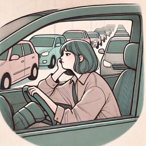 a woman sitting in traffic looking bored and frustrated. our emdr therapists are ready to help with holistic therapy in los angeles & san francisco