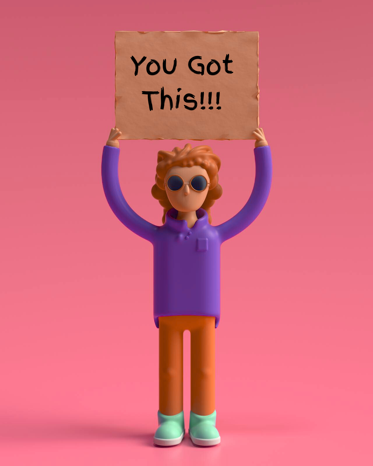 a claymation figure holding up a cardboard sign that reads "you got this!" representing spectators cheering on their family and friends at the la marathon and the human resilience created by recovering from trauma through emdr therapy in los angeles