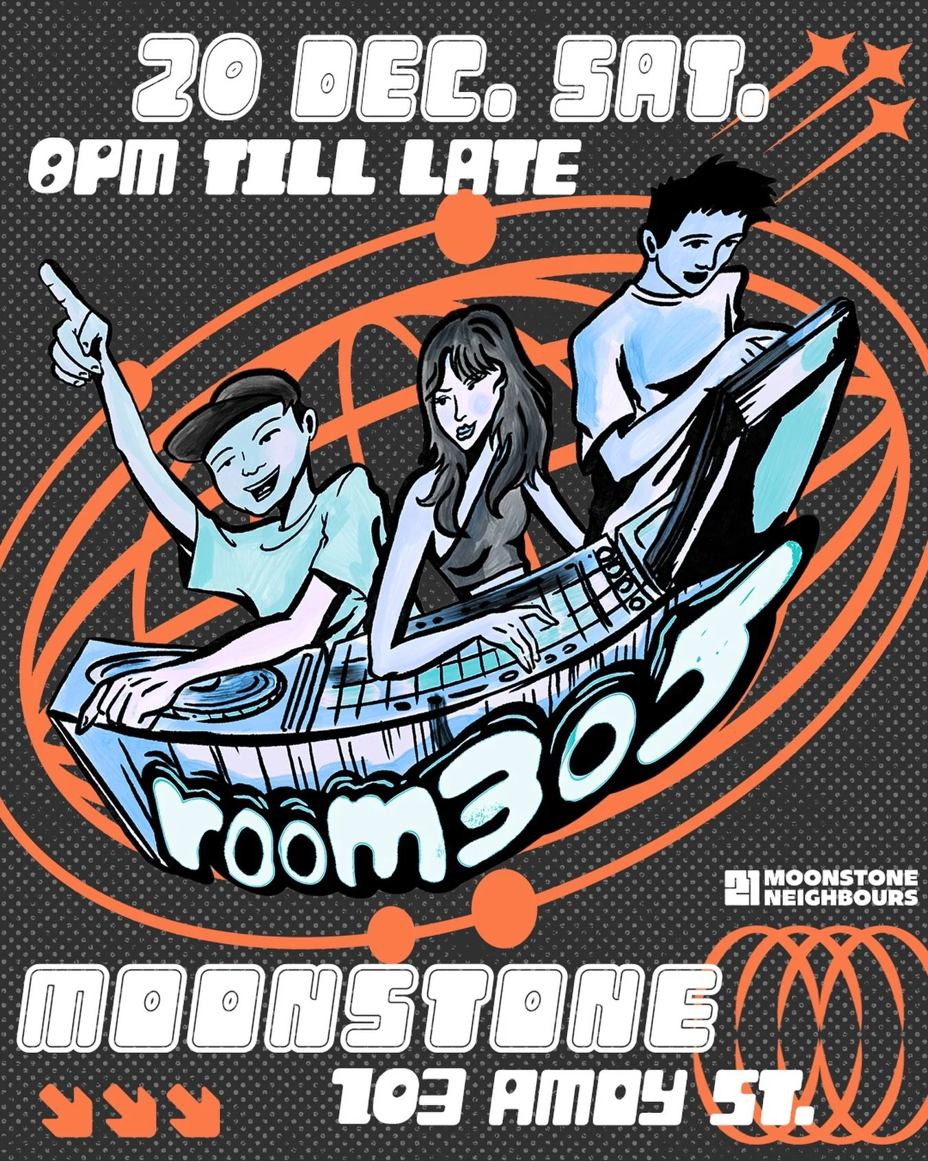 Ending 2025 with some new crews on our decks.

First up&hellip;Room305 makes their Moonstone debut this Saturday: Three friends, one chaotic suitcase of tunes: acid &rarr; dub &rarr; trance &rarr; UKG, and the occasional pop banger when the room asks
