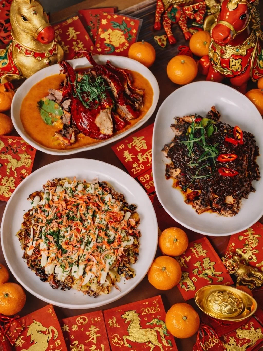 CNY, the Moonstone way.

Razor Clam Lo Hei
Chap Chye Okonomiyaki
Babi Buah Keluak
Roast Duck Curry

Available &agrave; la carte.
Or as a 3&ndash;4 pax set at $98++ (u.p. $118).

Top up $10 for a Large Lo Hei if you&rsquo;re feeling ambitious.

Book a