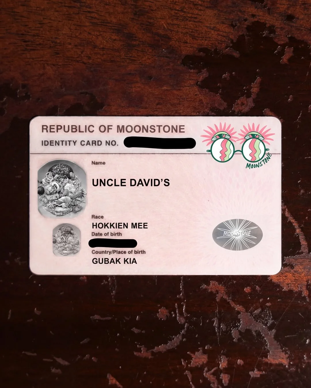 Official citizen of the Republic of Moonstone.

Uncle David&rsquo;s Hokkien Mee.
Available for lunch and dinner.