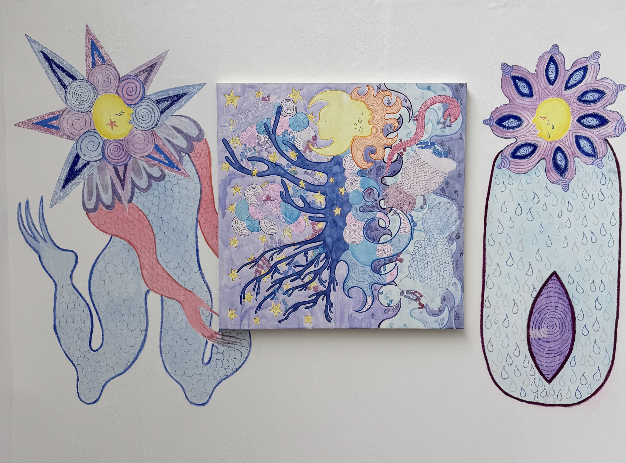 Genesis of Femininity, ink and watercolour on canvas, 120x120cm, 2025