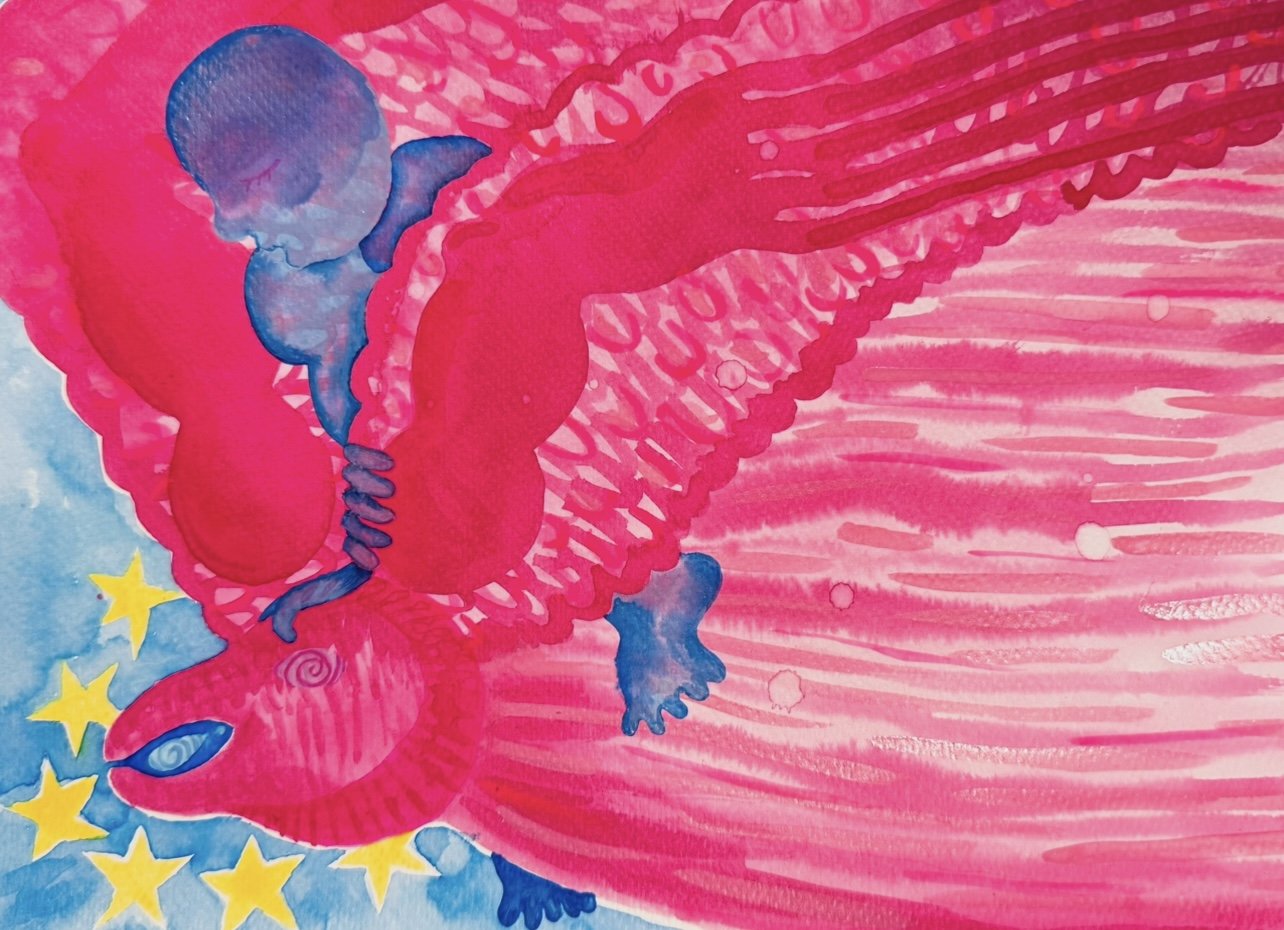 Untitled, ink and acrylic paint on paper, 21x29,7cm, 2024