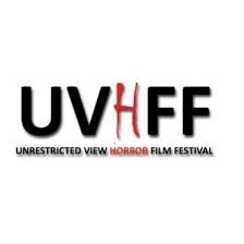 Logo for UVHFF, Unrestricted View Horror Film Festival, with black and red text.