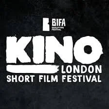 Logo for the BIFA London Short Film Festival with the word 'KINO' in large white letters.