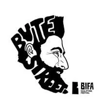 Black and white logo with stylized profile of a man, with words 'BITE' and 'BULLETS' arranged around the face, and 'BIFA' in smaller text.