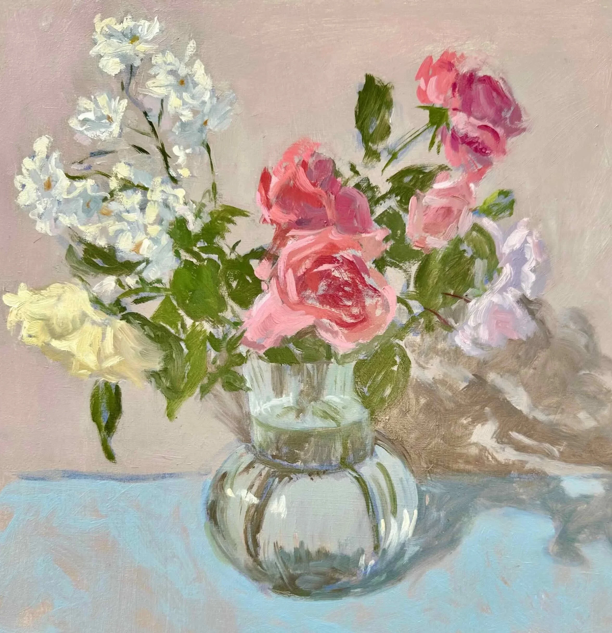Roses in Glass Vase  - Available £250
(Oil on board - 30 x 30 cm)