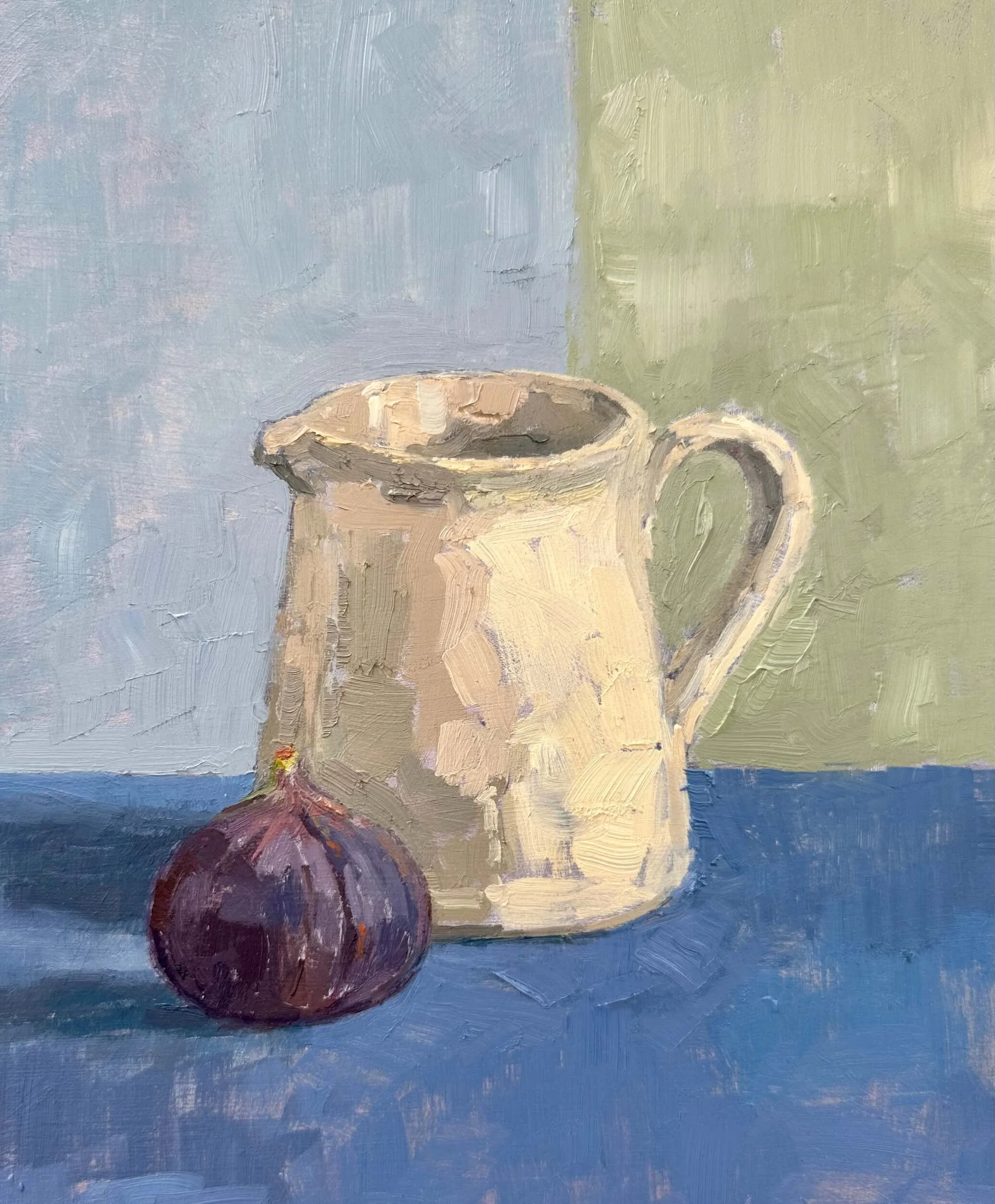 Cream Jug with Fig - Available £200
(Oil on board 21 x 23 cm)