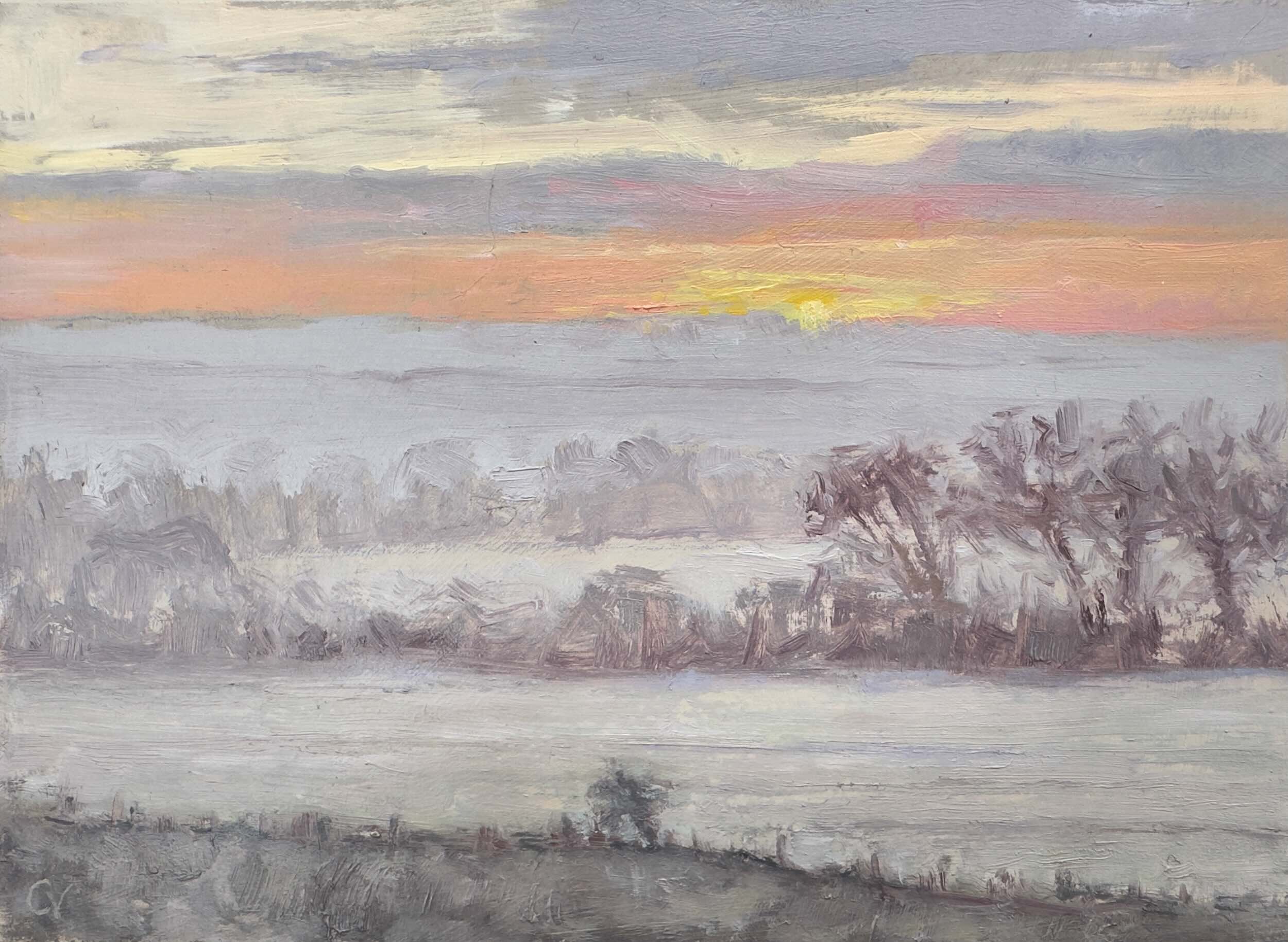 Frosty Sunrise - Available £200
(Oil on board 19 x 14 cm)