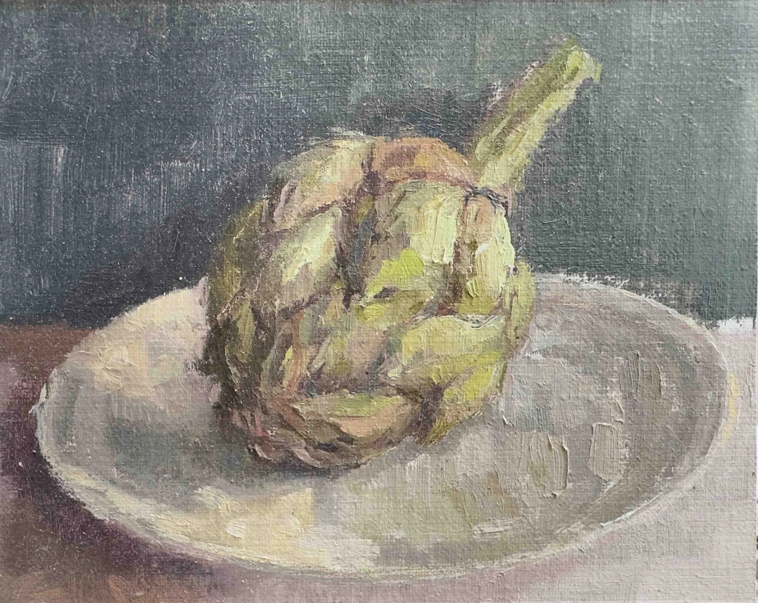 Artichoke on Plate  - Available £150
(Oil on canvas board 18 x 15 cm)