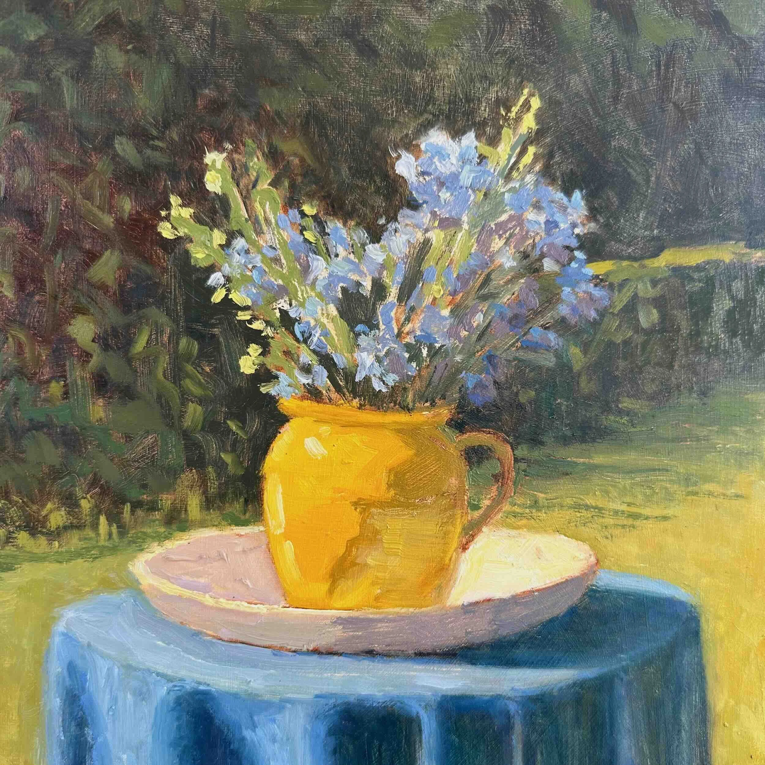 Wild Flowers in Yellow Vase - available £300
(Oil on board 27 x 27 cm)