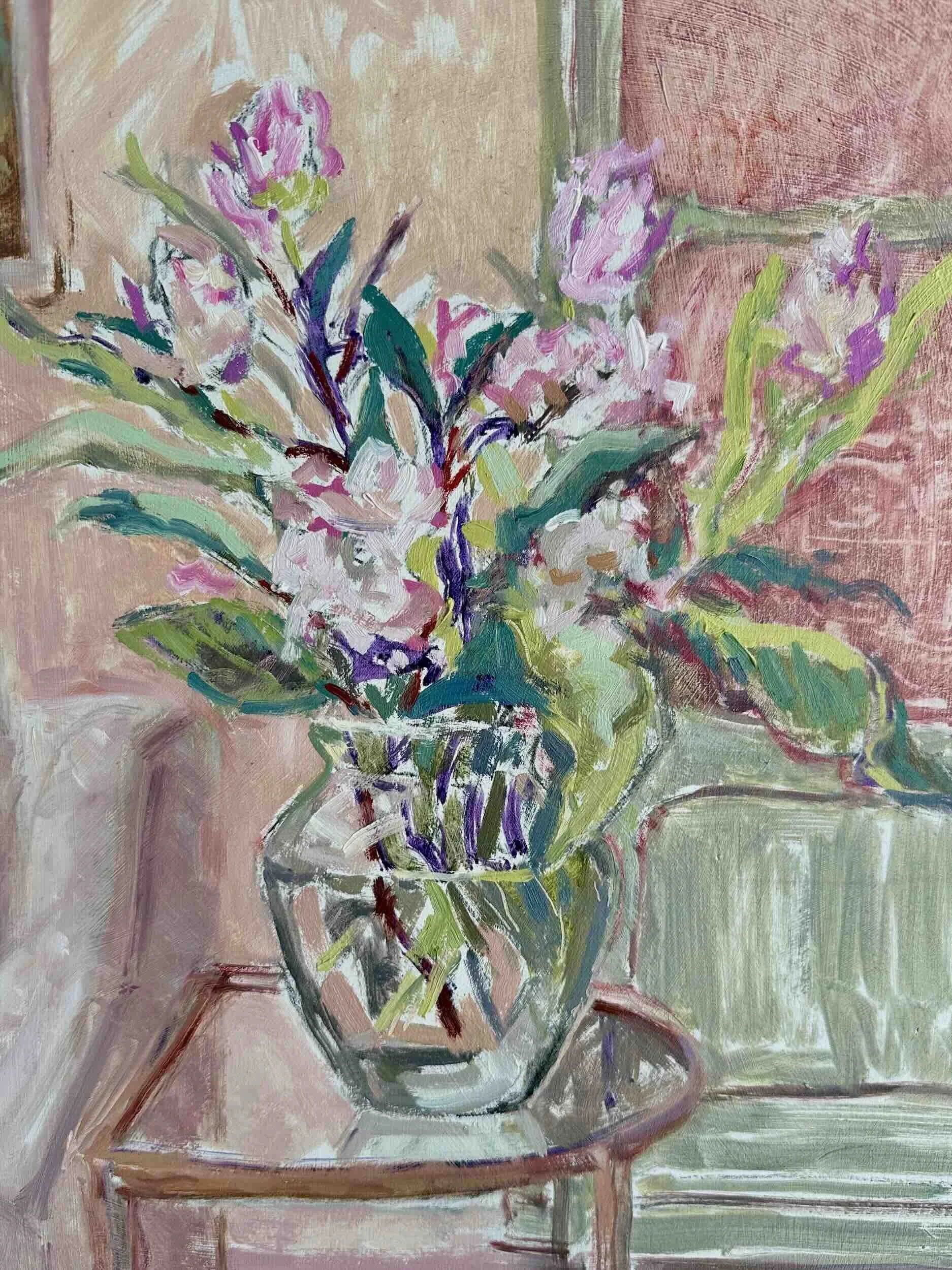 Pink Flowers by the Armoir  - Available £250
Oil on Board 