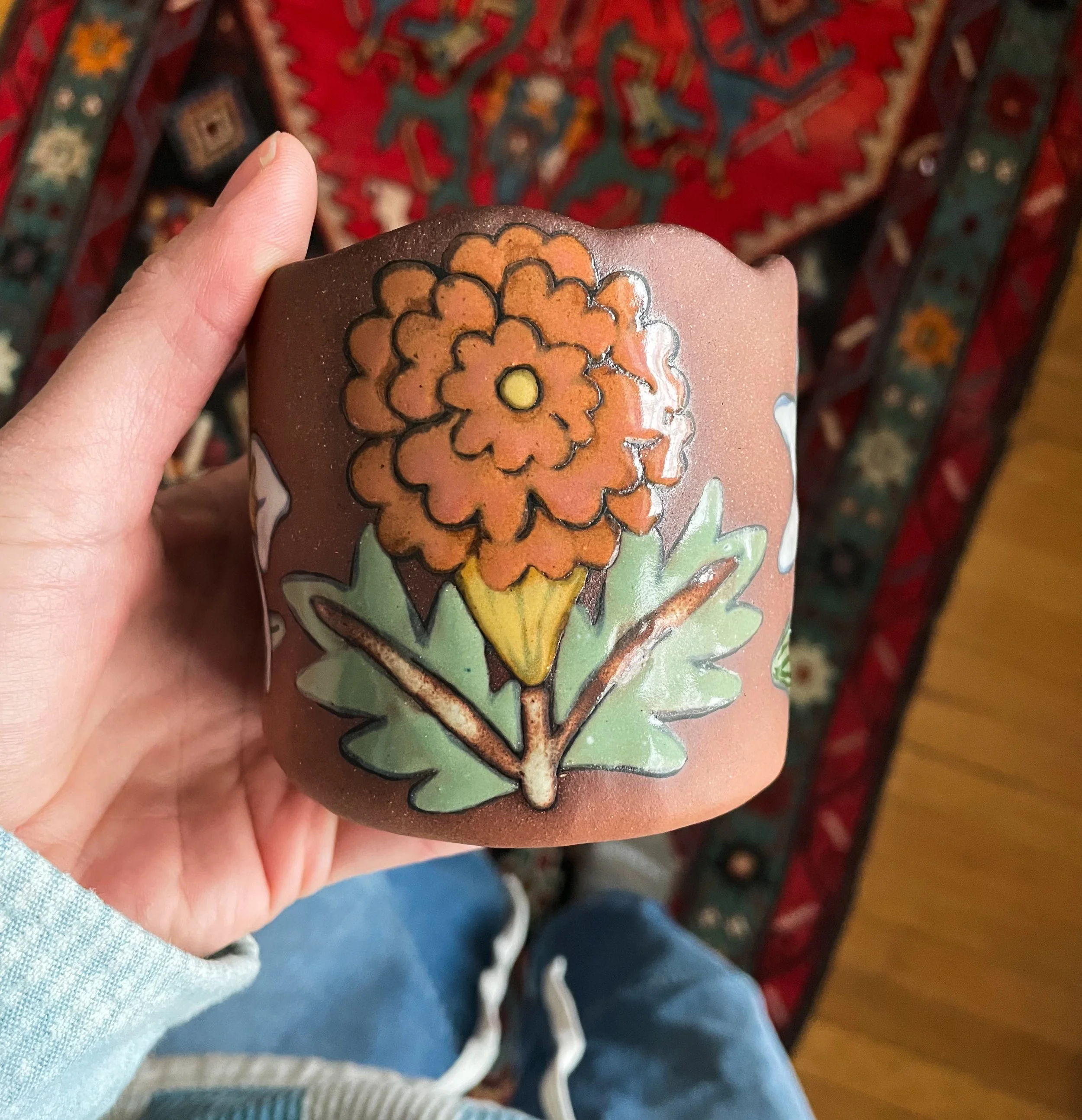 mug- star buddy, marigold, trillium