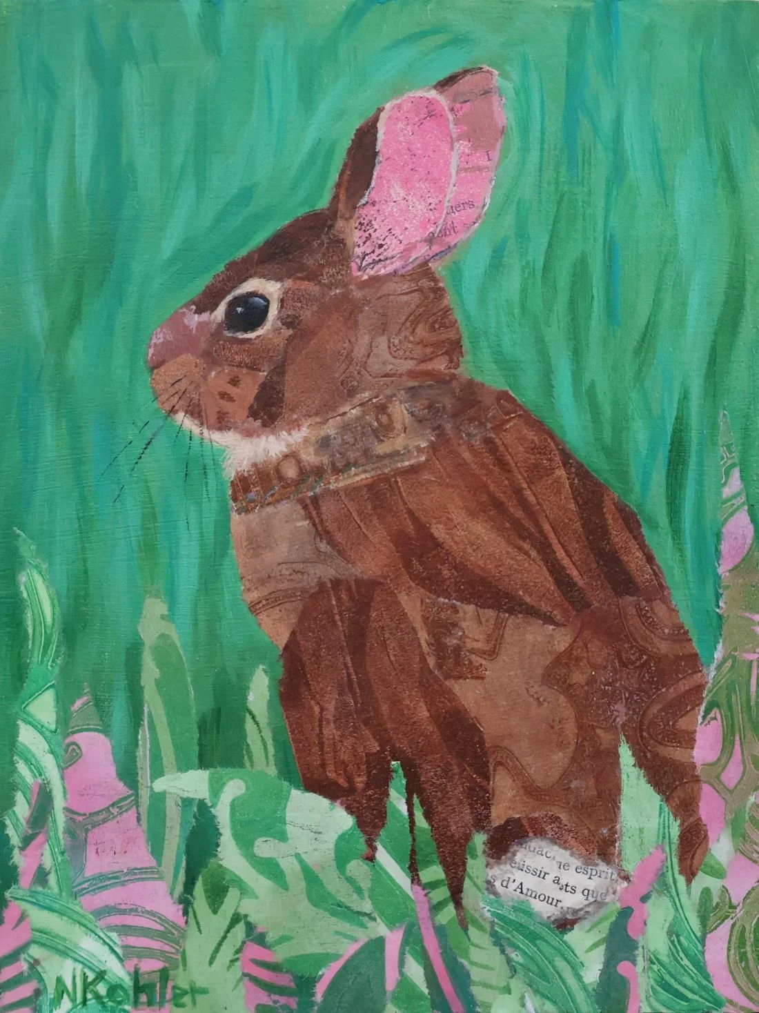 Baby Bunny -
Mixed Media Collage on Birch Panel -
8" x 6"