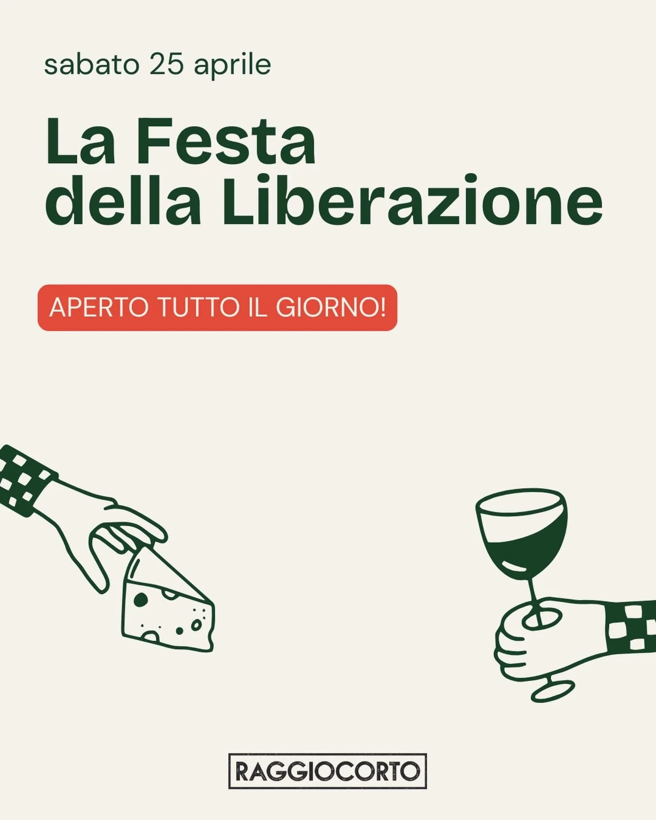 Una giornata di festa, senza orari e senza troppi vincoli 🥂

⏰ Dalle 11 alle 23
🍷 Super selezione di vini in mescita 
🍽️ Scegli il piatto che vuoi dal men&ugrave;, in versione classica oppure mezza porzione (un bel modo per condividere e provare p