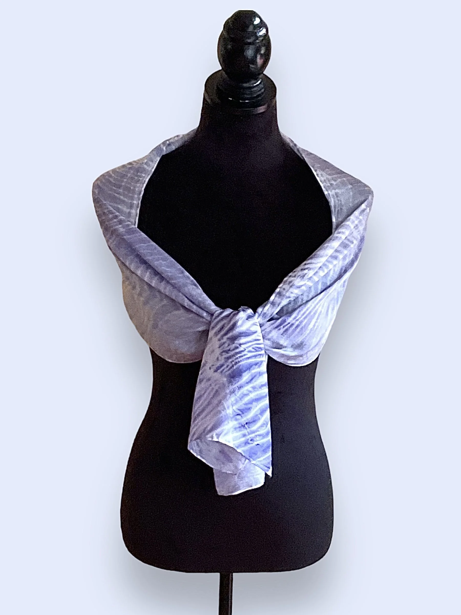 Silk Dyed: Shibori-Arashi: Short, No Fringe, 100% Silk Scarf.
