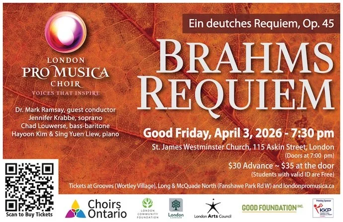 Poster announcing performance of A German Requiem by the London Pro Musica Choir