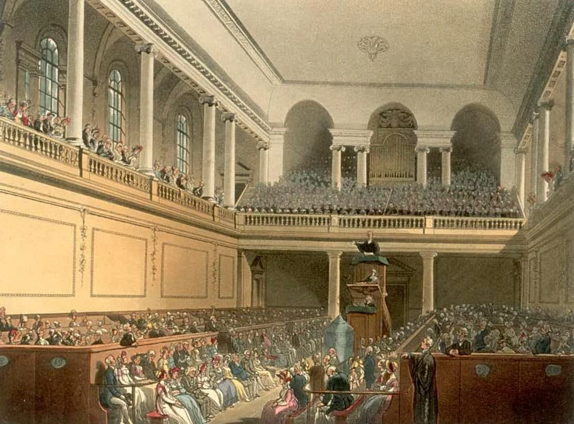 Engraved image of the Chapel of the Foundling Hospital, London.