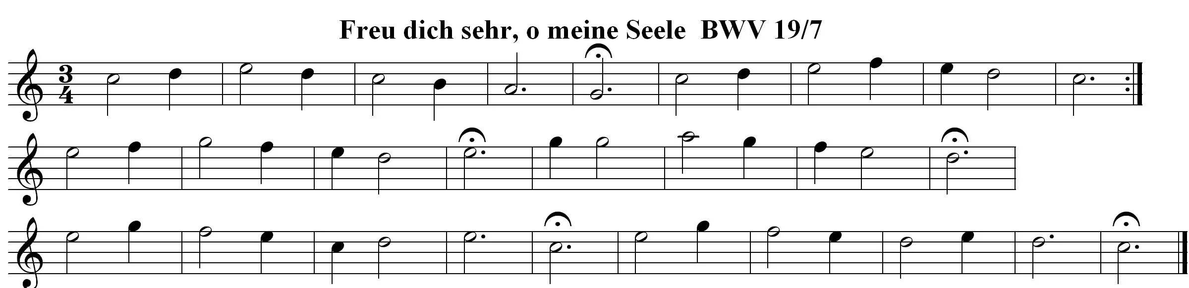 Notation of melody to Lutheran chorale Freu dich sehr, O meine Seele