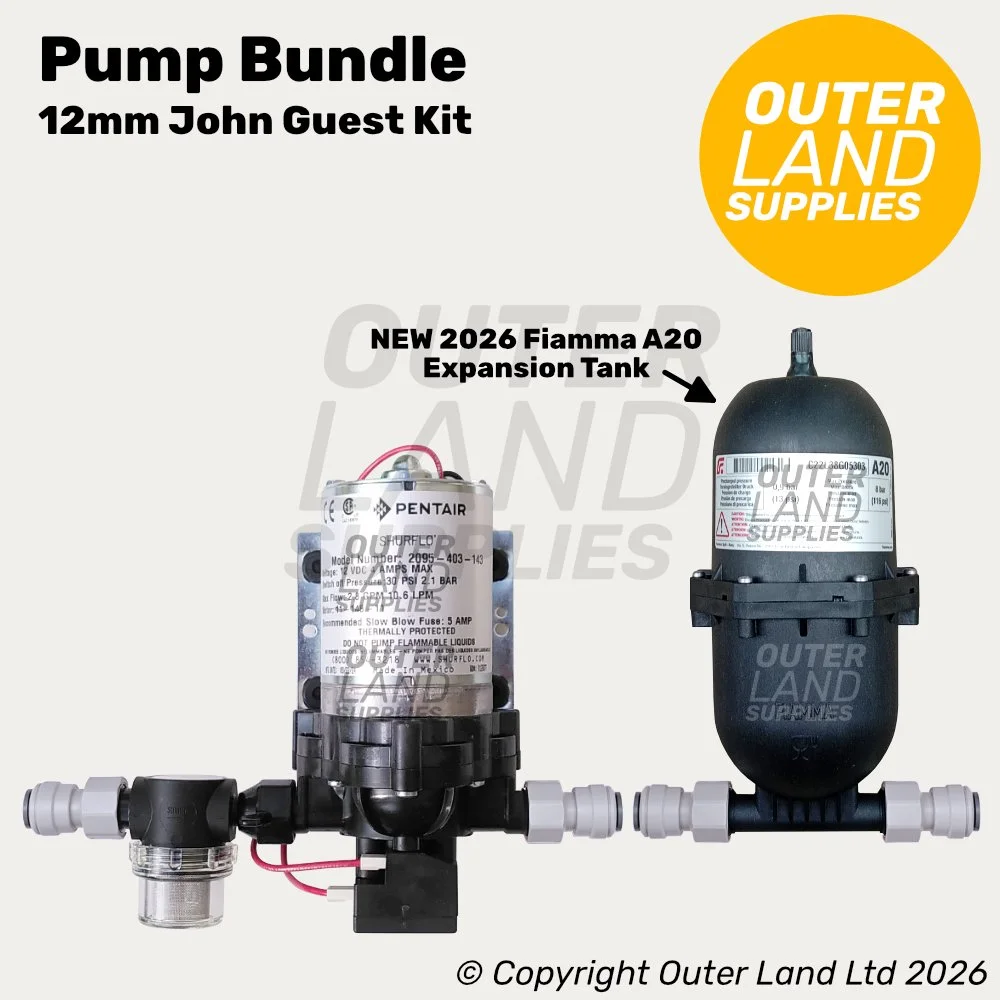 Water Pump + Fiamma Accumulator + John Guest Fittings Bundle