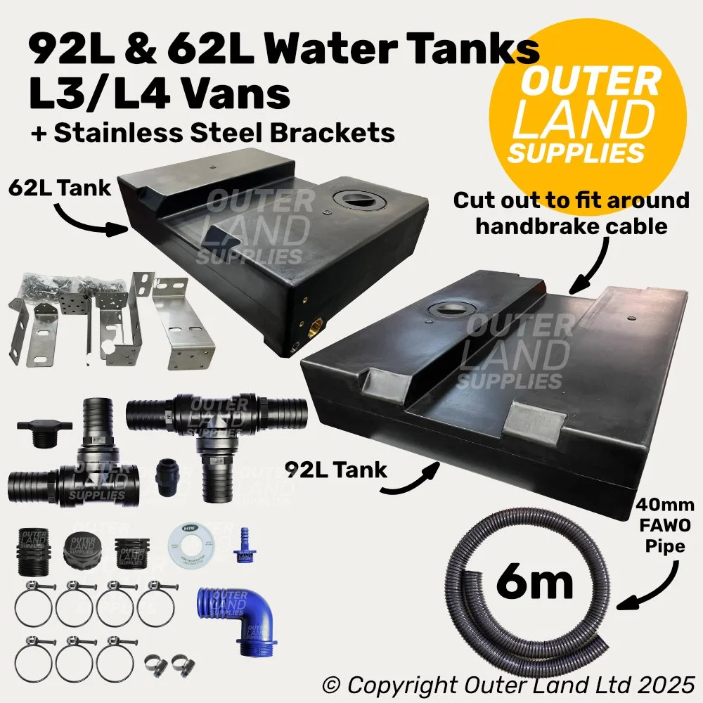 62L & 92L Underslung Water Tank L3 & L4 Vans Citroen Relay, Fiat Ducato, Peugeot Boxer