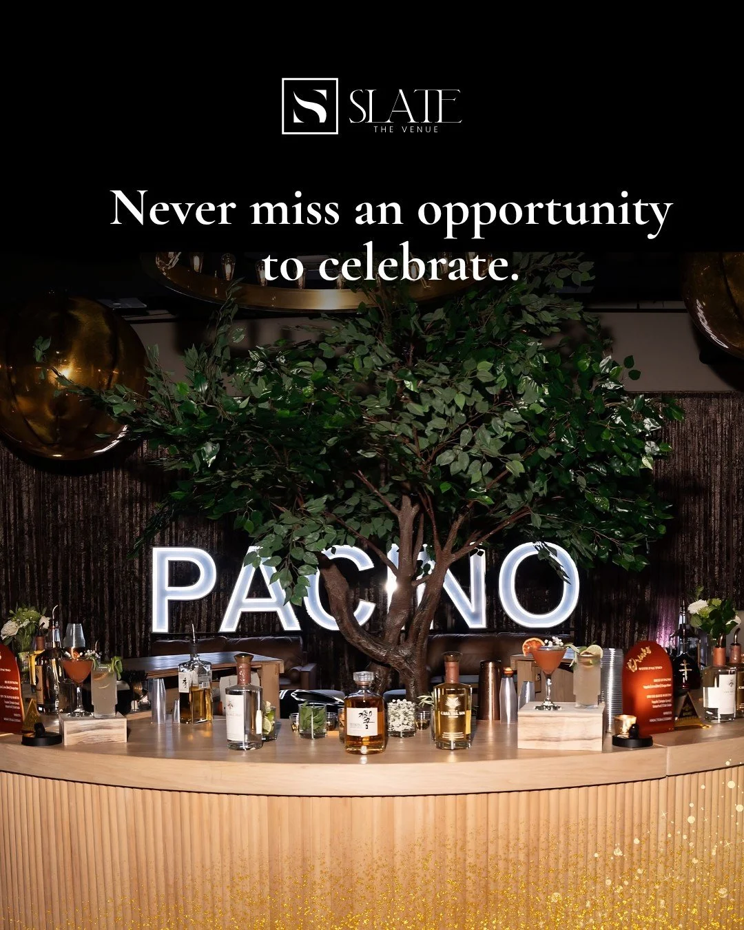 You're invited to come visit Slate and explore our luxury event venue yourself!

Our complimentary 30-minute tours are designed to help you picture your event here and answer any questions you may have. Walk the floor, take in the glittering chandeli