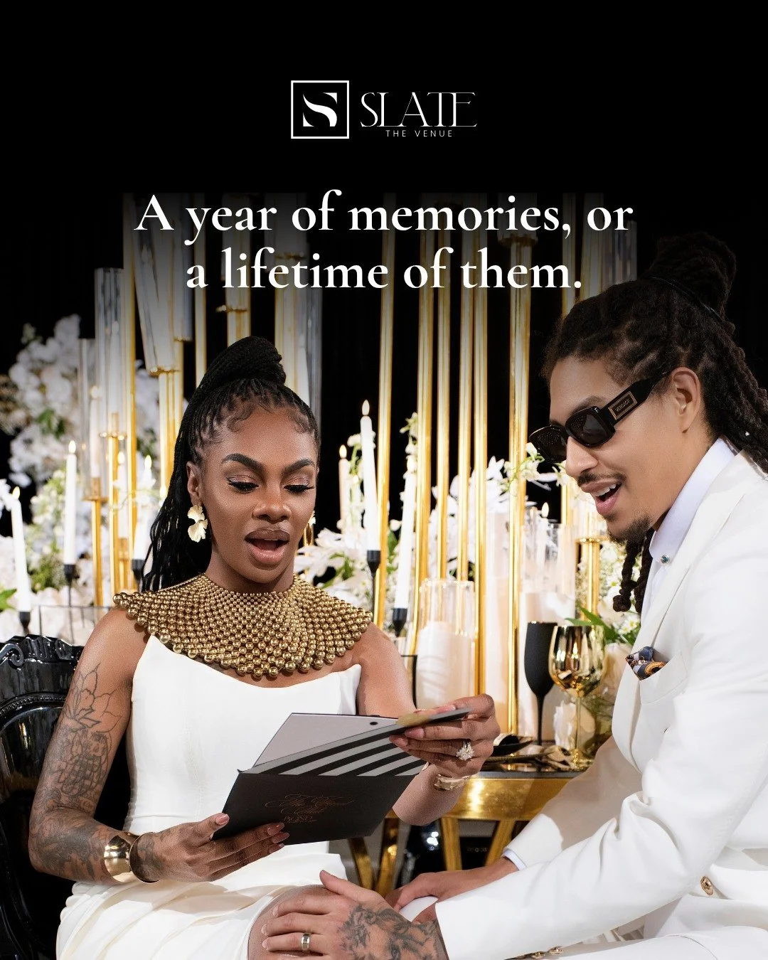 Anniversaries deserve more than a dinner reservation. They deserve a space that feels as special as the love you're celebrating.

At Slate, we give you a beautiful blank canvas to make it completely your own. Think floor-to-ceiling florals, a photo w