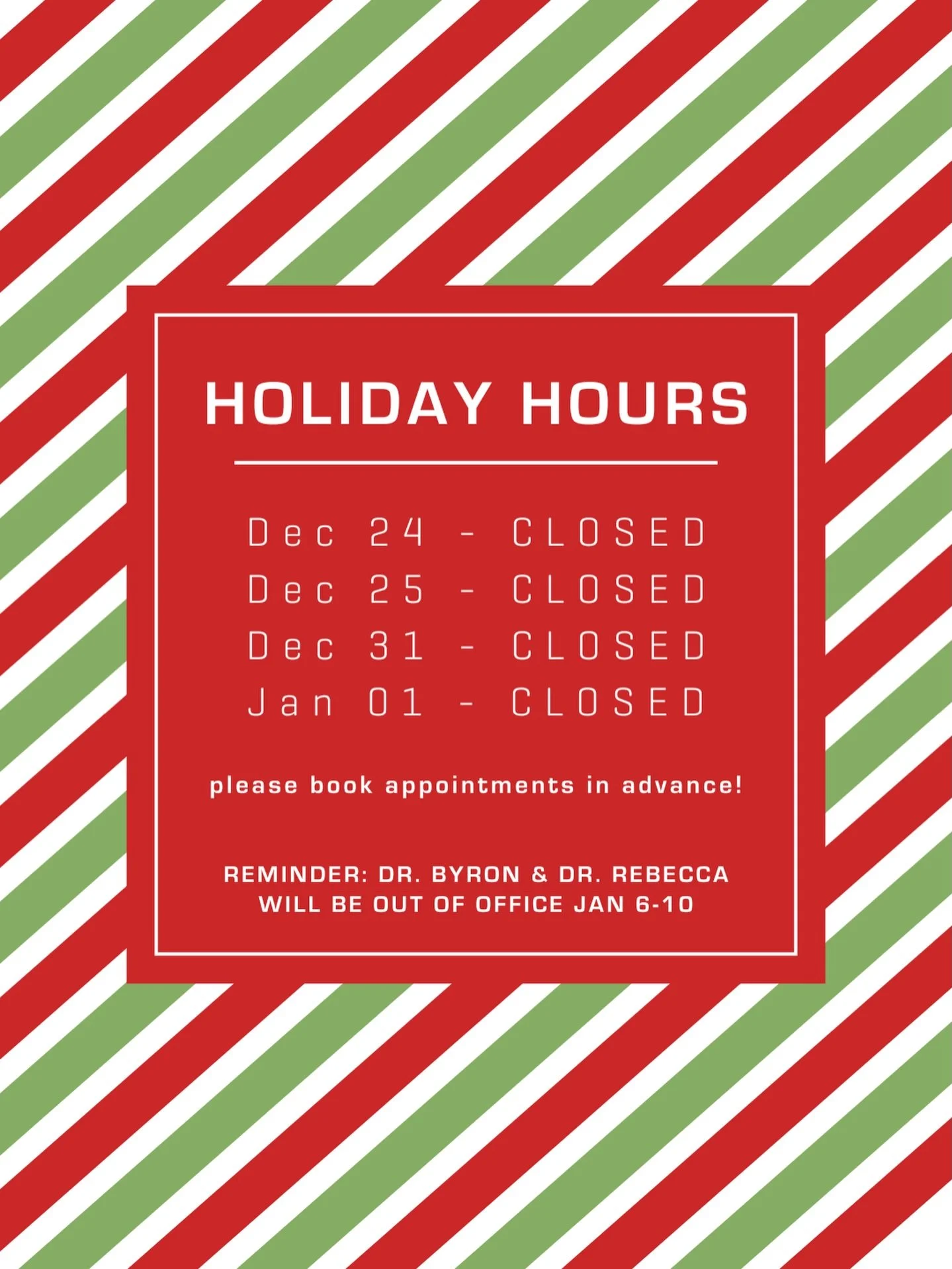 🎄 HOLIDAY HOURS ARE HERE🎄 

This is your friendly reminder to schedule your holiday adjustments in advance!! Don&rsquo;t wait until it&rsquo;s too late - We are already filling up! 🐾 

STRESS doesn&rsquo;t take a holiday&hellip; but injuries can i
