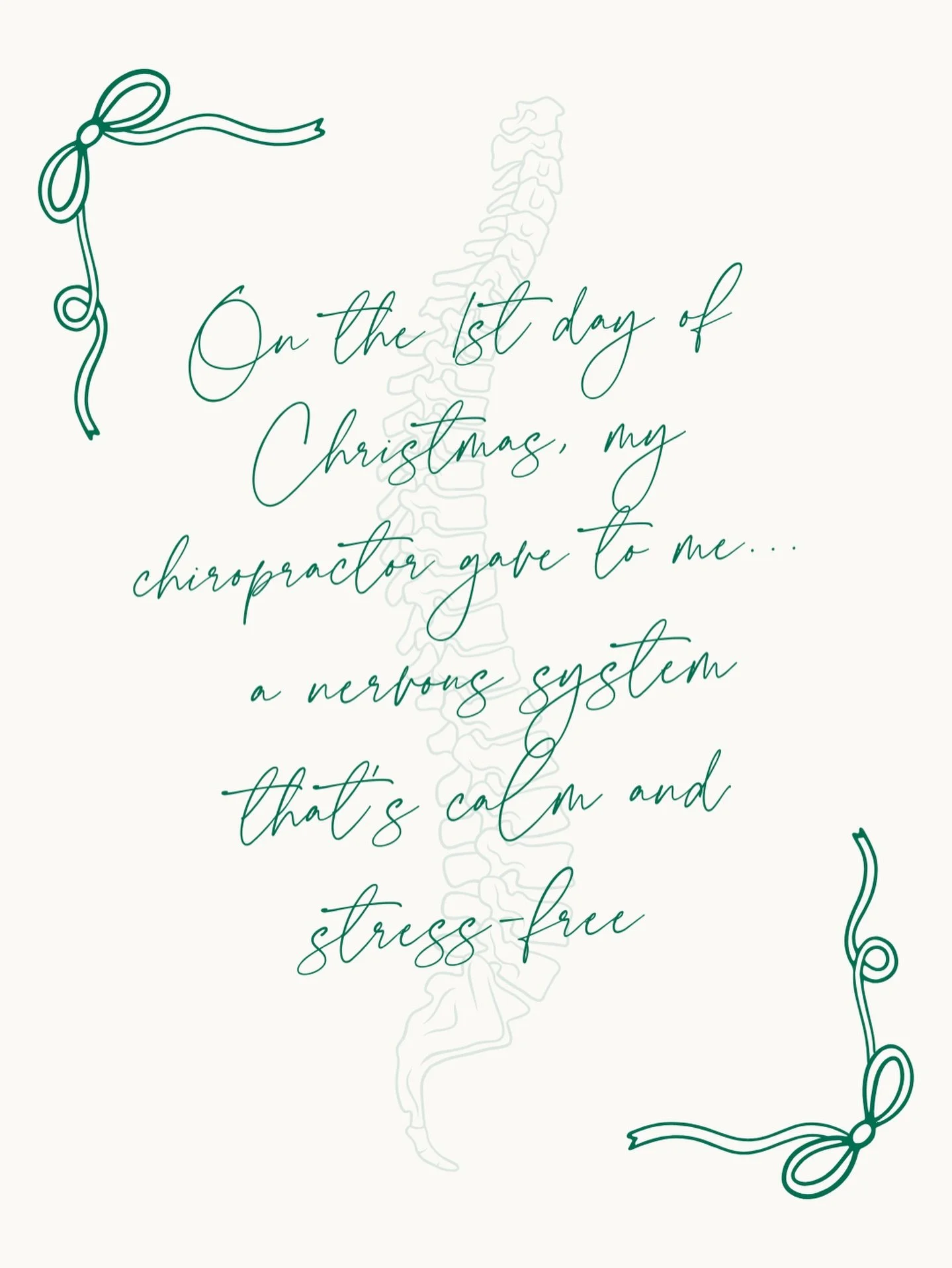 On the first day of Holiday Health, my chiropractor gave to me&hellip;

✨ a nervous system that&rsquo;s calm &amp; stress-free✨

The holidays are magical&hellip; and a little chaotic 😅
Between travel, parties, late nights, and to-do lists, your nerv