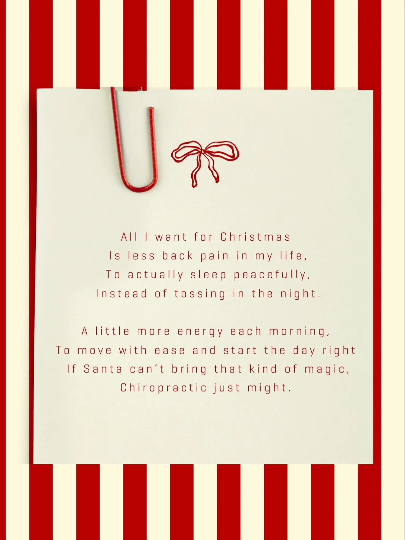 🎄✨ All We Want for Christmas&hellip; Is for YOU to Feel GOOD ✨🎄

Less back pain.
Better sleep.
More energy to actually enjoy the season.

If Santa can&rsquo;t fit that under the tree, chiropractic just might 😉

Chiropractic supports how your body 