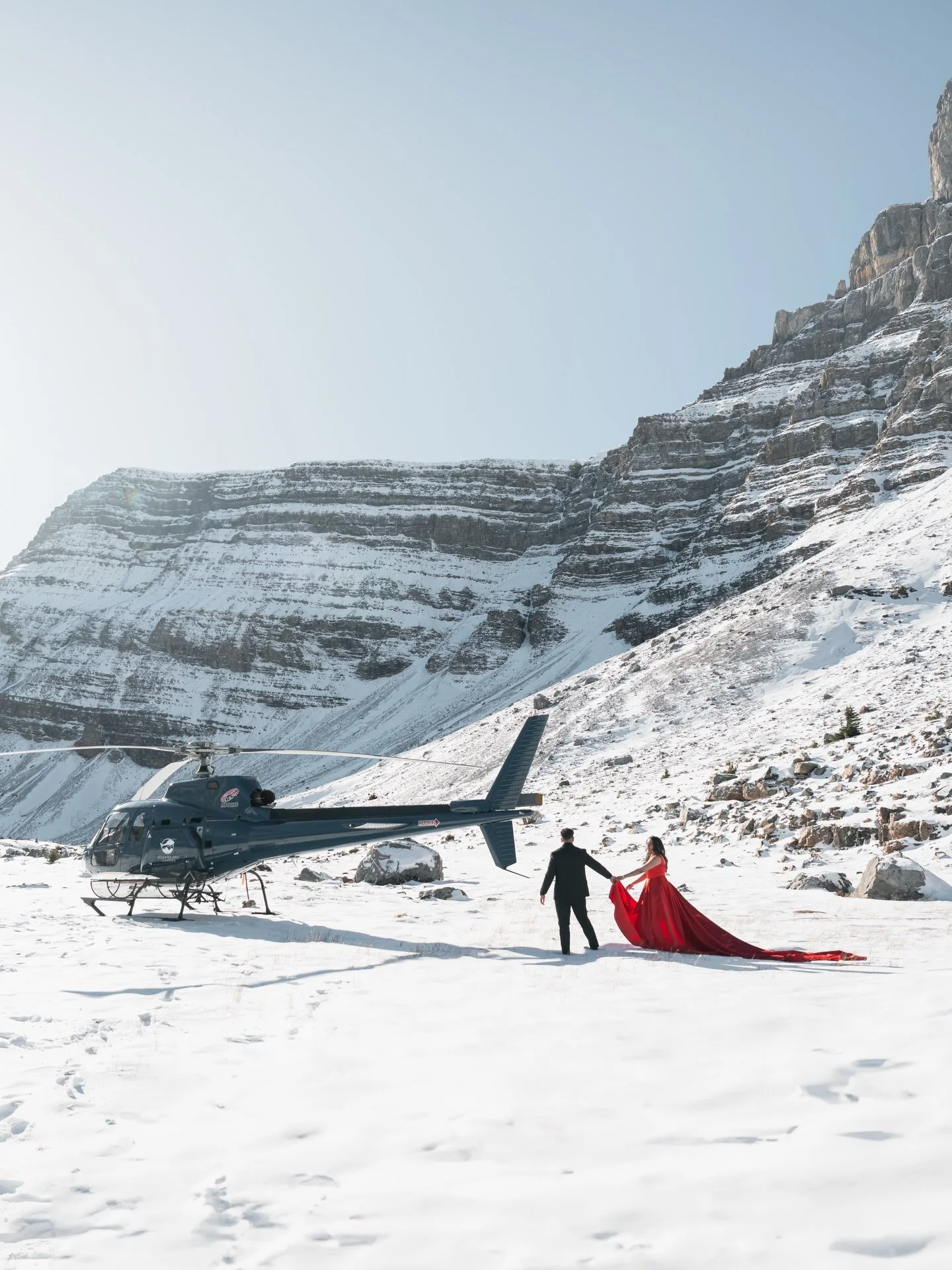 You and your loved one - exploring untouched nature in the mountains. Doesn&rsquo;t get much better than that! 

Helicopter : @rockiesheli 
Photo: @windandbluemedia 

Banff elopement, Banff engagement, Banff proposal, helicopter proposal, helicopter 