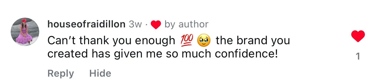 Instagram comment expressing confidence and gratitude for a brand.