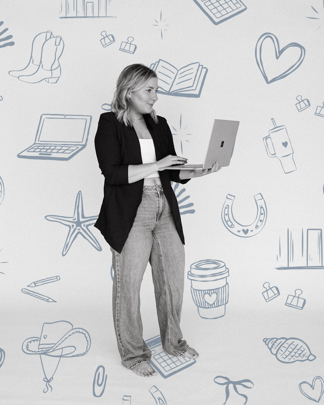 Ameigh Bookkeeping lifestyle brand image with custom illustrated icons representing tools, creativity, and everyday work