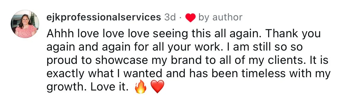 Instagram post with a comment expressing pride and gratitude for showcasing a brand and client growth.