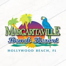 Margaritaville Beach Resort logo with palm trees and a parrot, located in Hollywood Beach, FL.