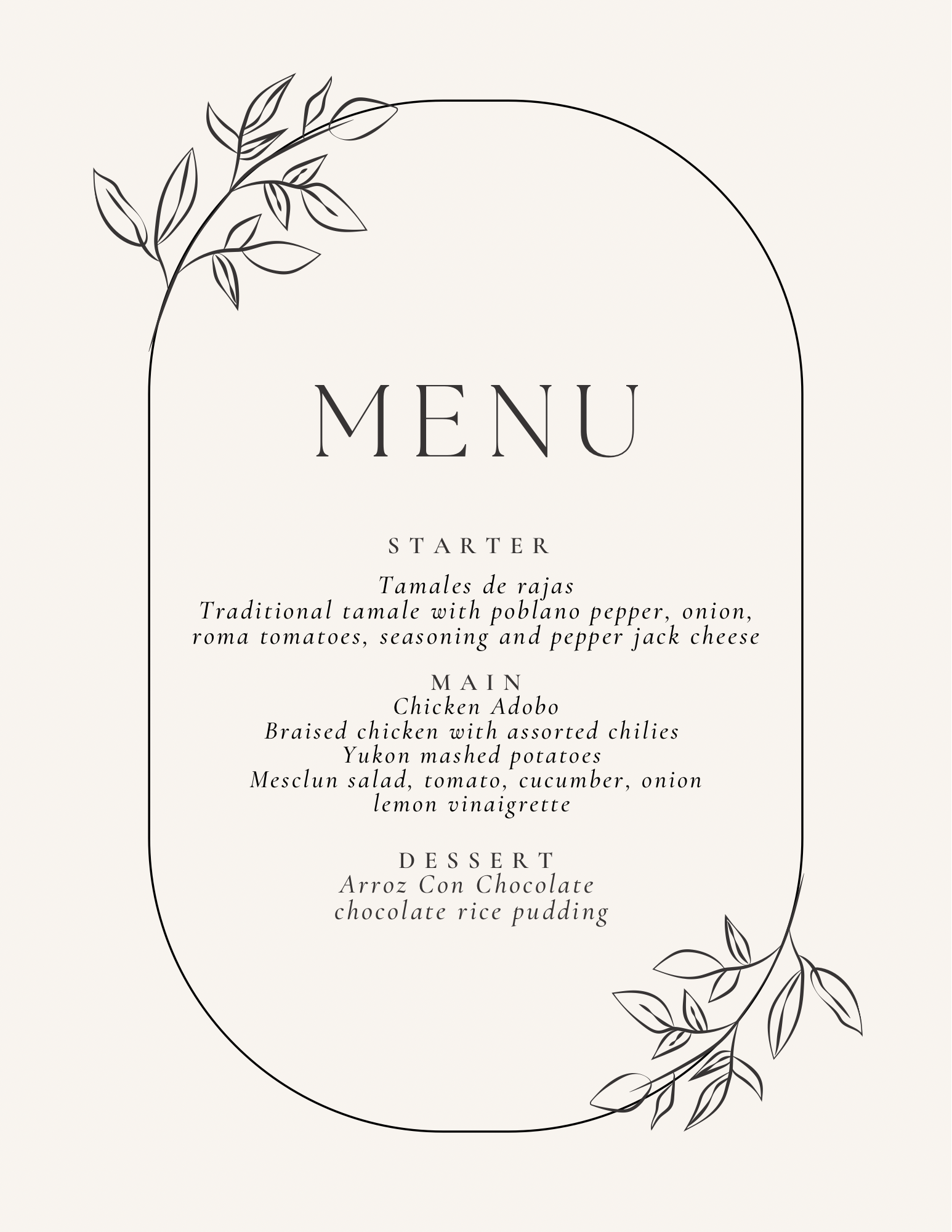 Guatemalan inspired menu June 6 2023