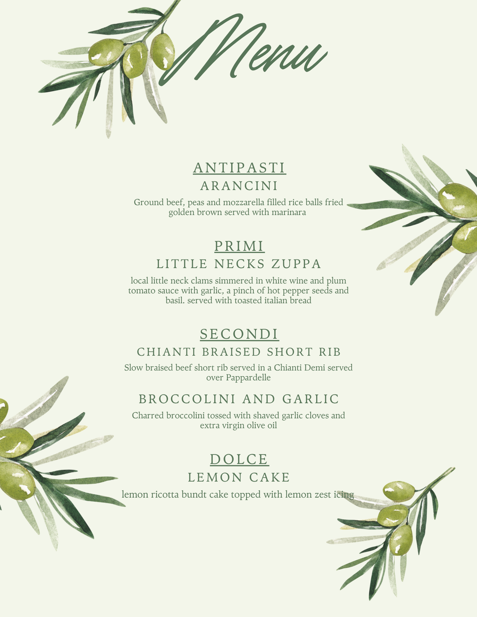 Family Style Italian Meal in Rhode Island Private Chef