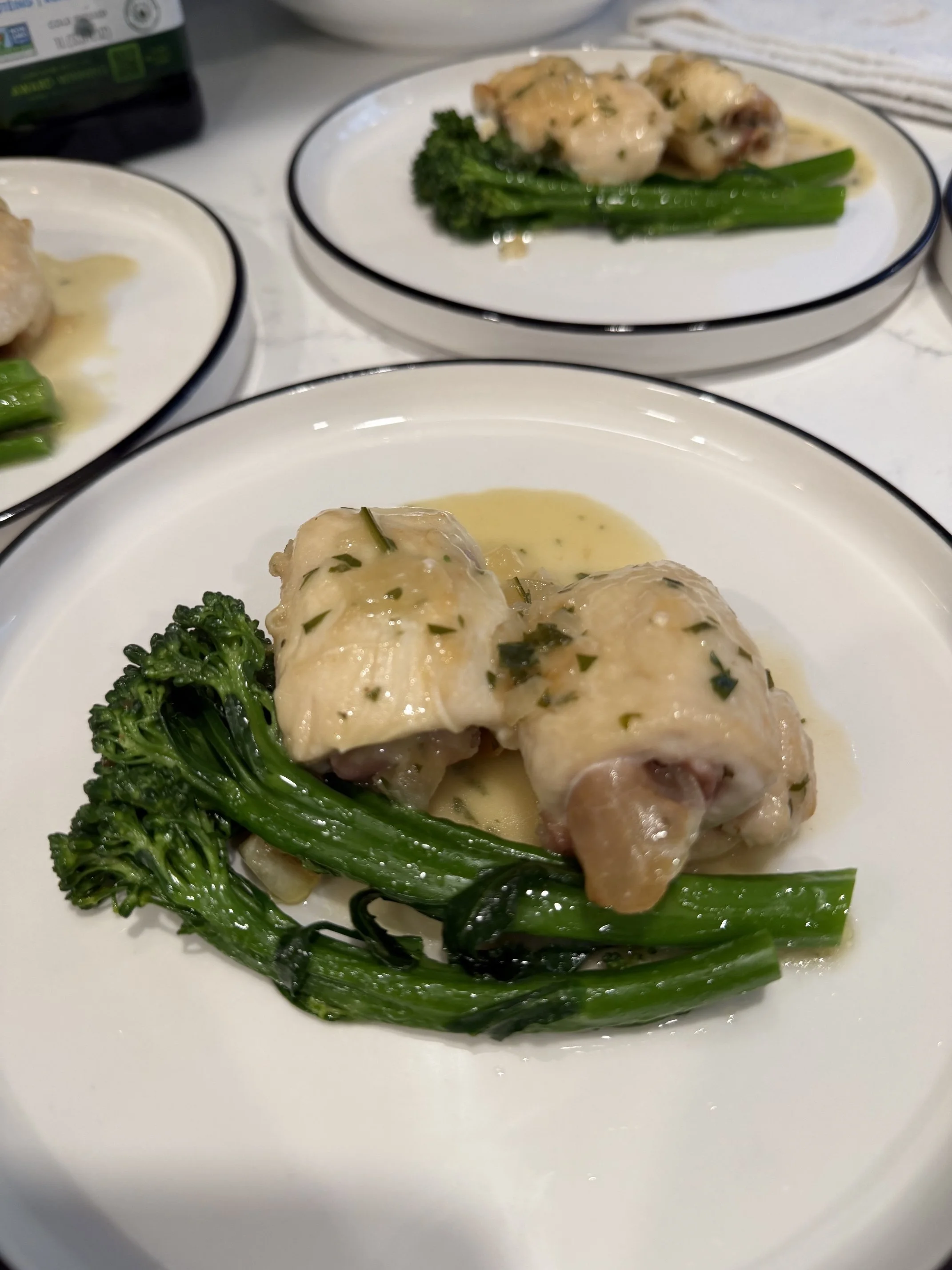 Multi-course private chef dinner setup at a Narragansett rental home