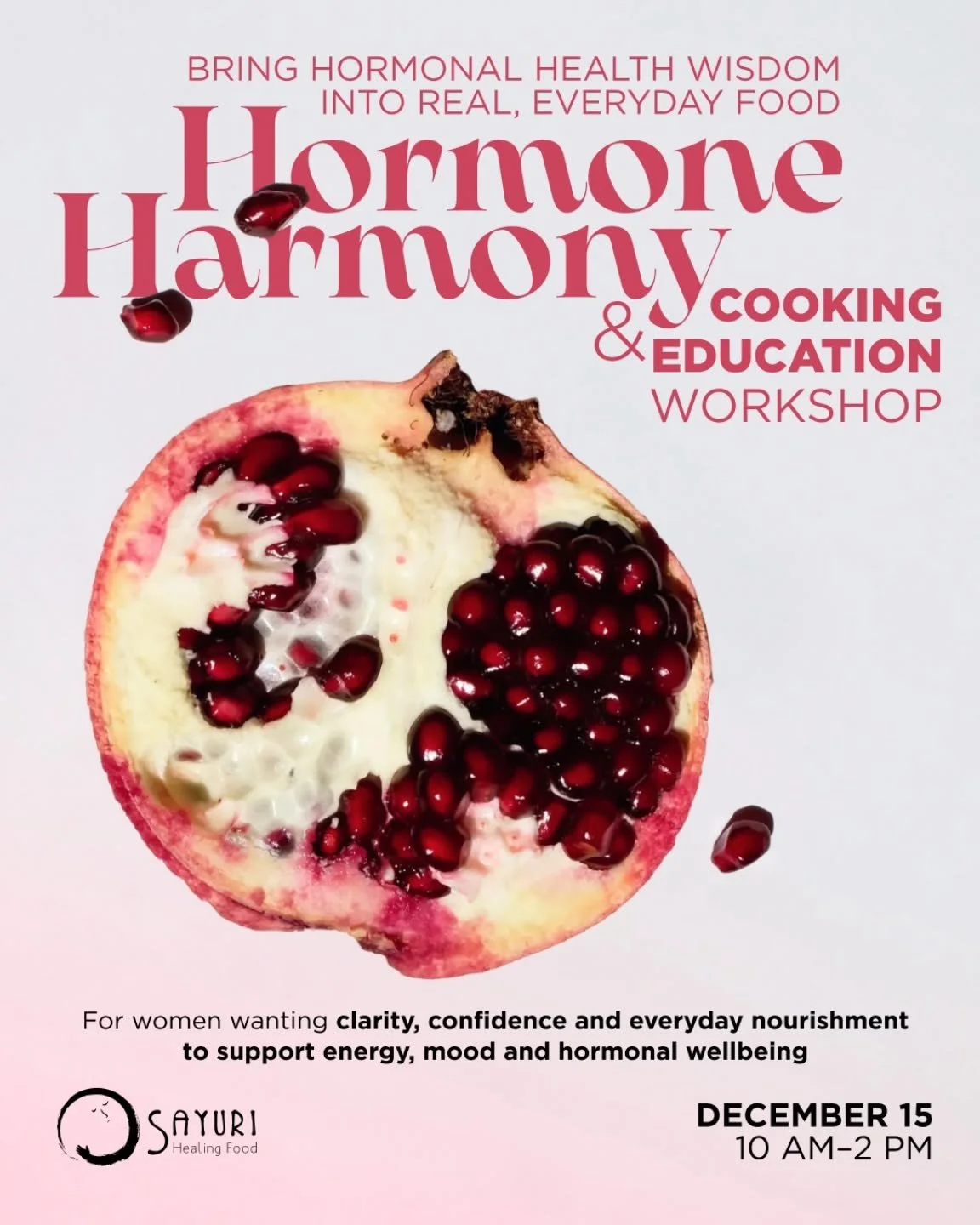 Hormone Harmony &ndash; Cooking &amp; Education Experience

Duration: 3 hours (90 min education + 90 min cooking &amp; tasting)

Nourish Through Every Stage
Eating for Hormonal Balance Across Life Stages
How nutritional needs shift from cycling years