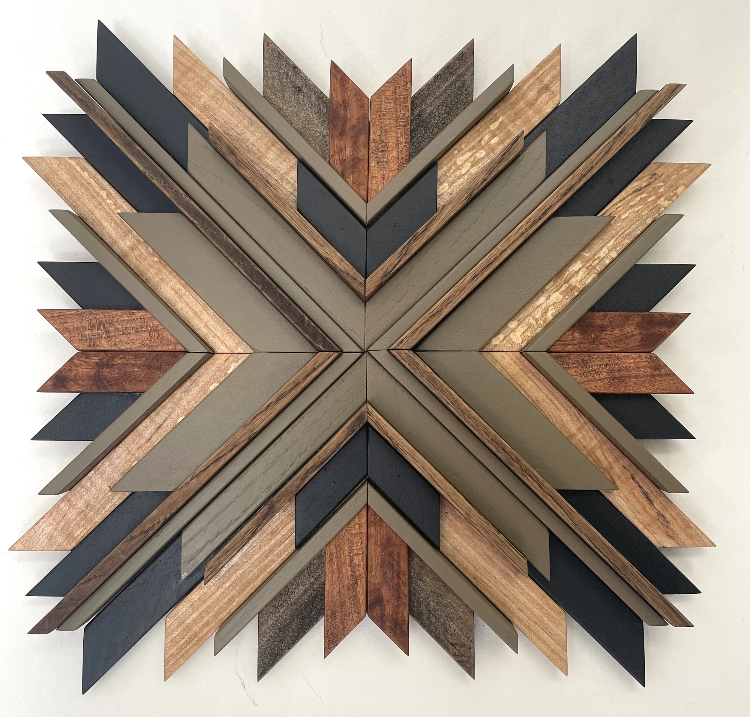 Design option one for a custom small sunburst style wooden mosaic.