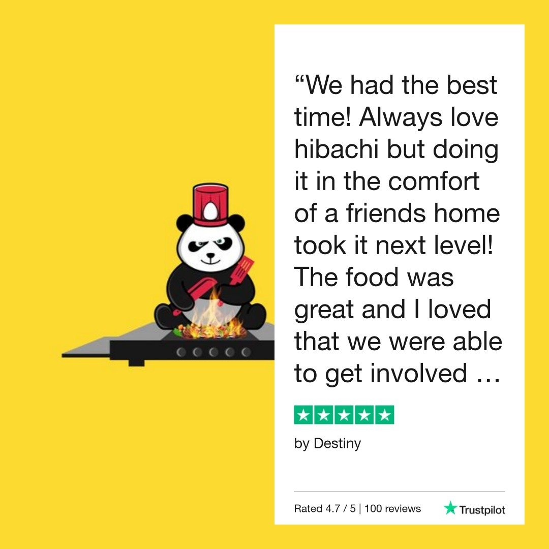 Check out our 5-star review on Trustpilot! #trustpilotreviews#🎊 Get ready for an at-home party experience like no other! With our awesome combination of skillful showmanship, mouthwatering hibachi meals, and a vibrant atmosphere, every party will be